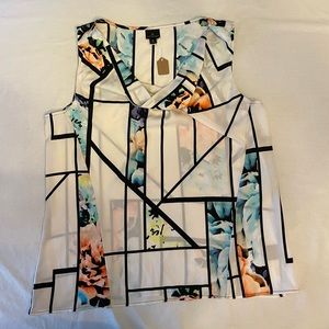 Worthington white blouse with floral print and a great floppy neck line. Size XL